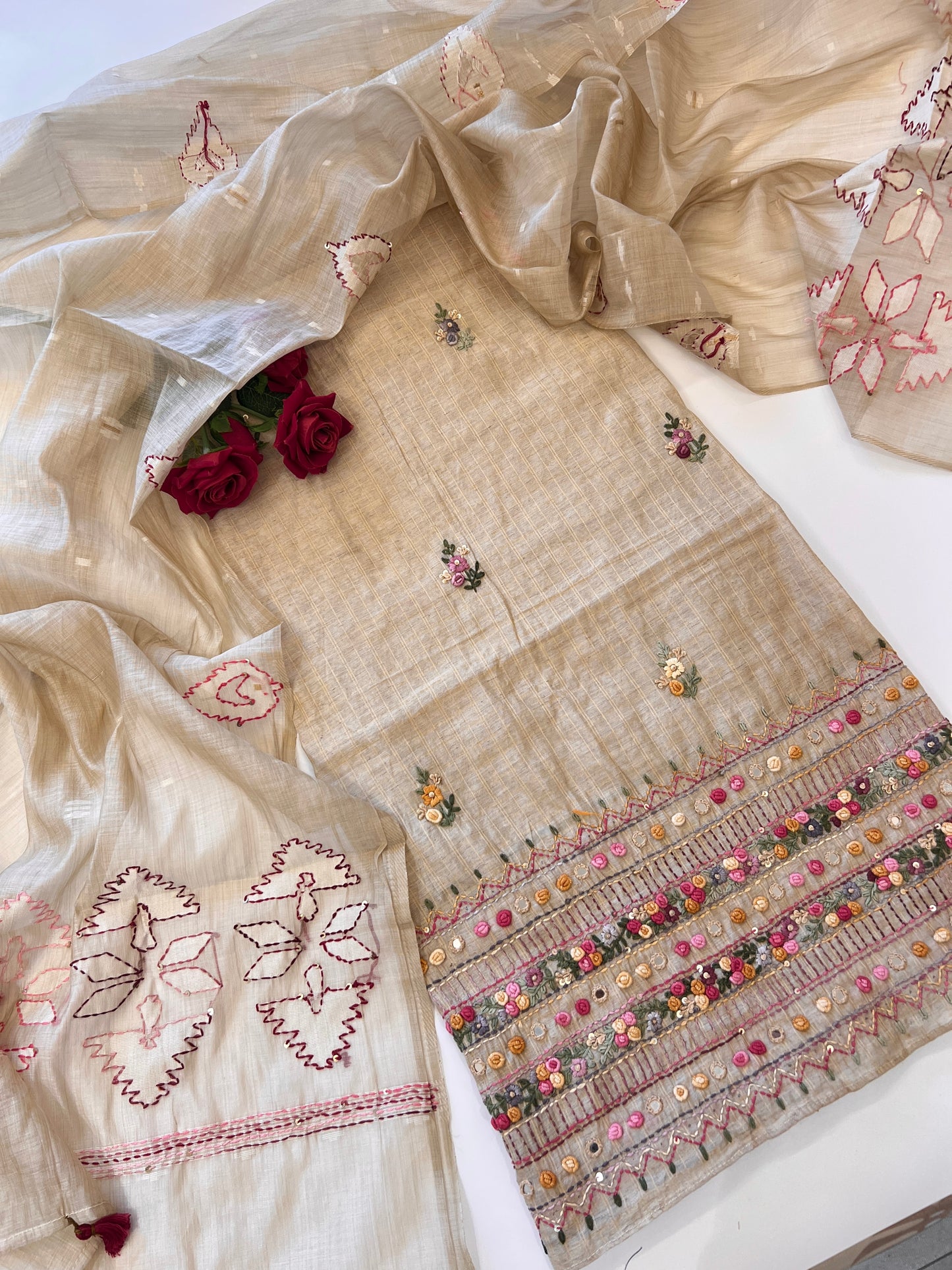 Khadi cotton knot embroidery Unstitched suit