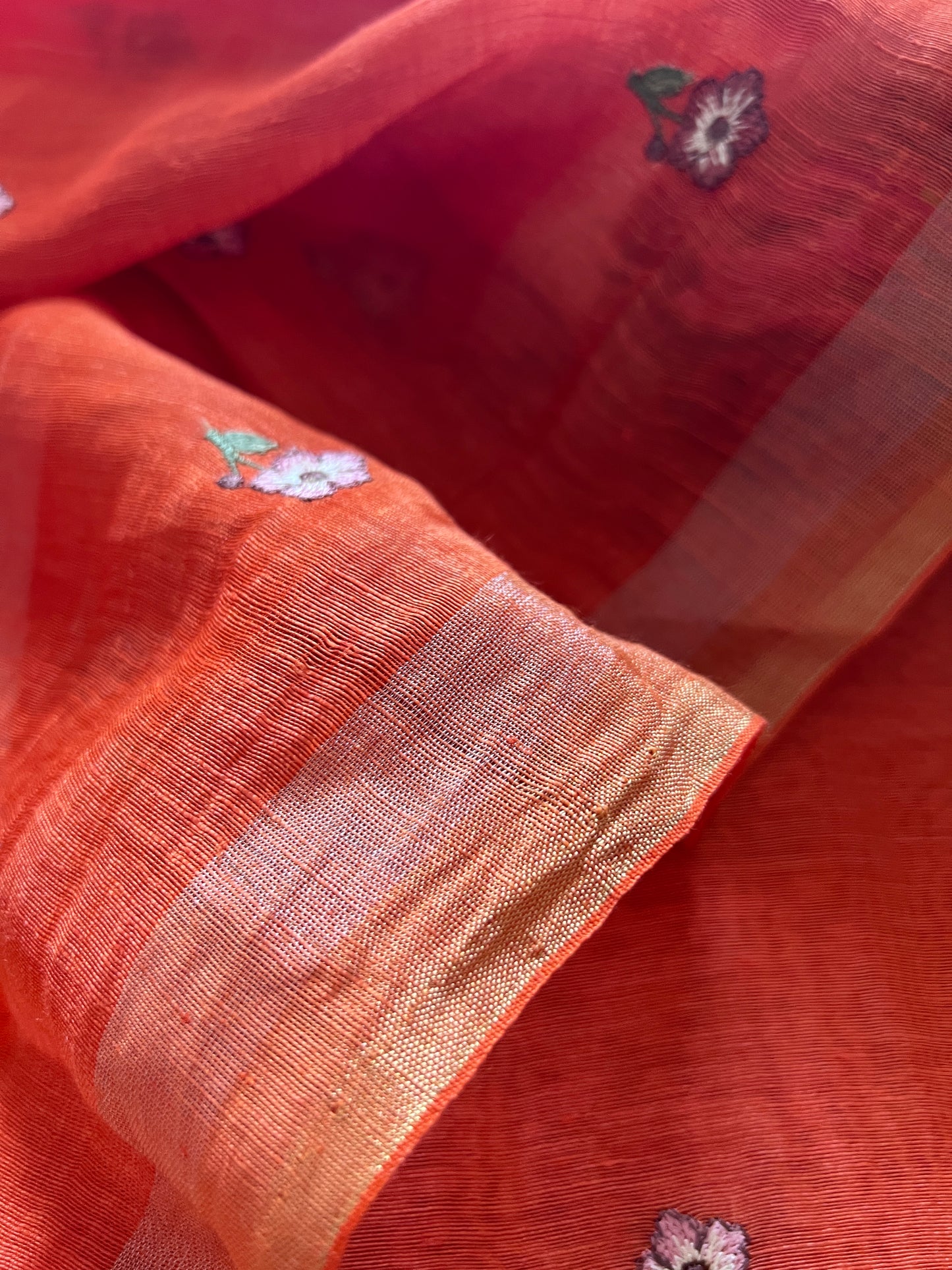 Orange Pure Silk Linen embroidered premium unstitched dress material