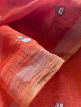 Orange Pure Silk Linen embroidered premium unstitched dress material
