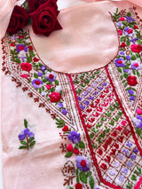 Very light pink knot embroidery Unstitched suit material