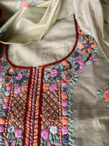 Pista Green Chanderi embroidered kurta dupatta set