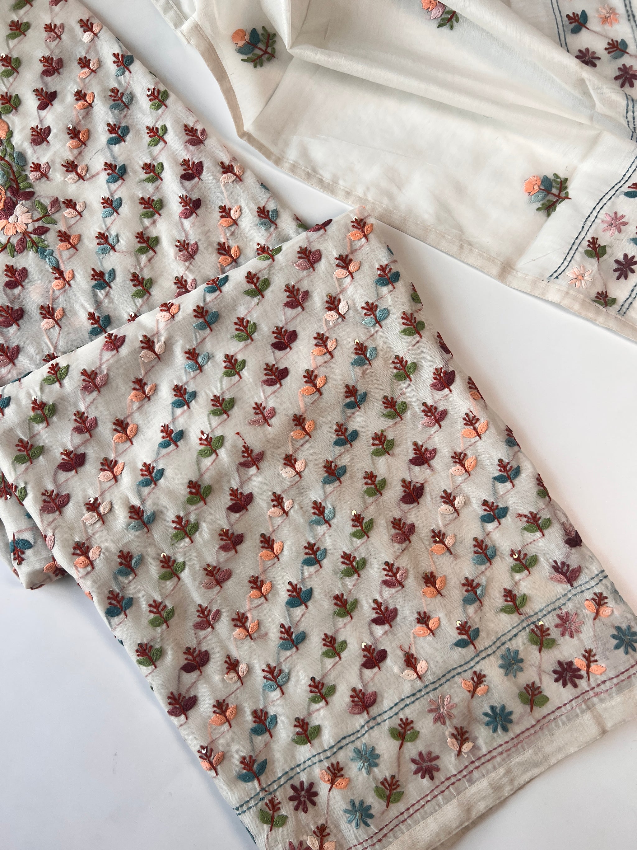 Chanderi Phulkari embroidery Unstitched suit material
