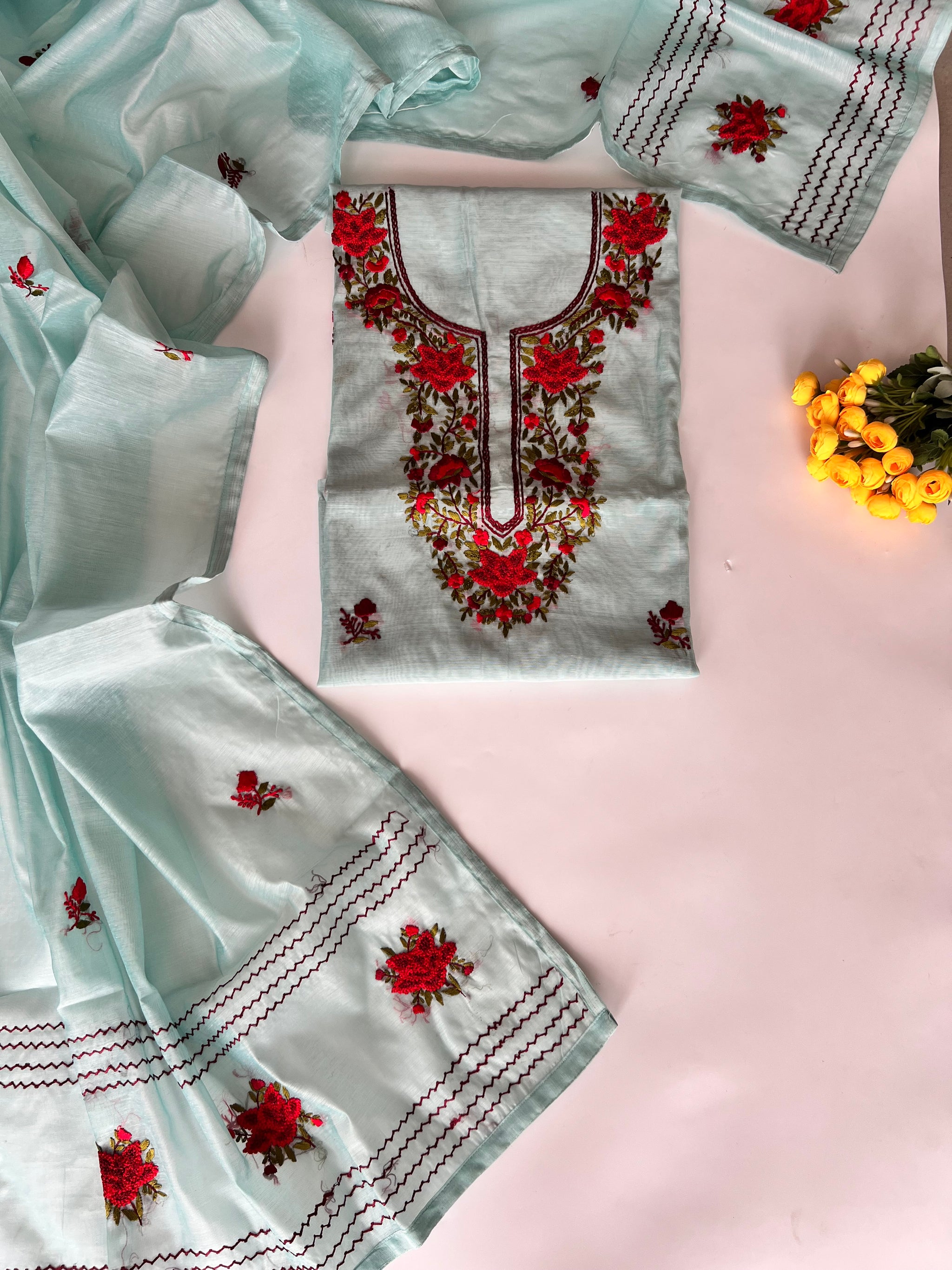 Chanderi knot embroidery Unstitched suit material