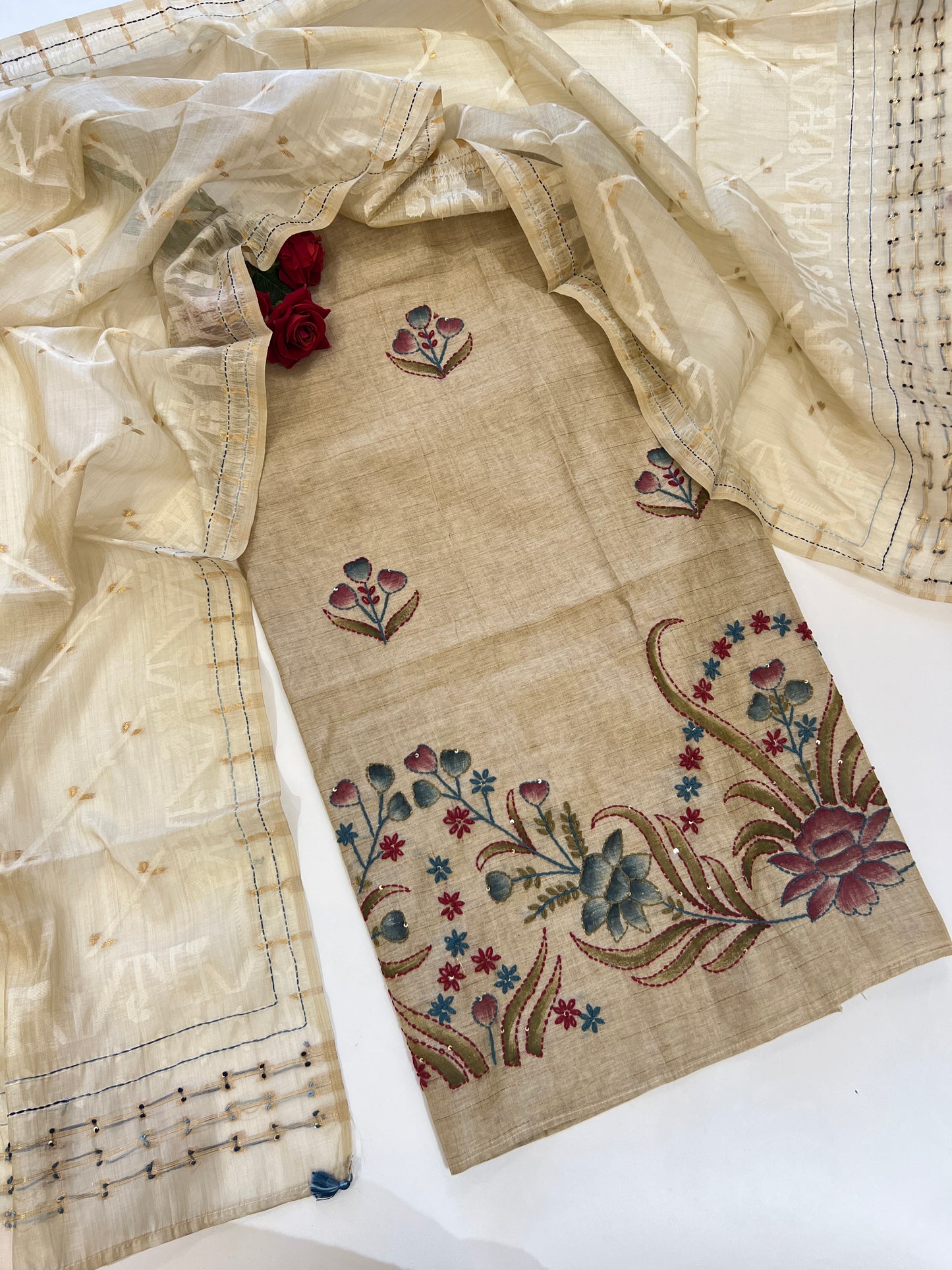 Khadi cotton embroidery Designer Unstitched suit