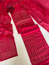 Pink Mul Chanderi dress material with mukaish geometric