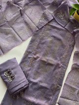 Purple Mul Chanderi dress material with mukaish