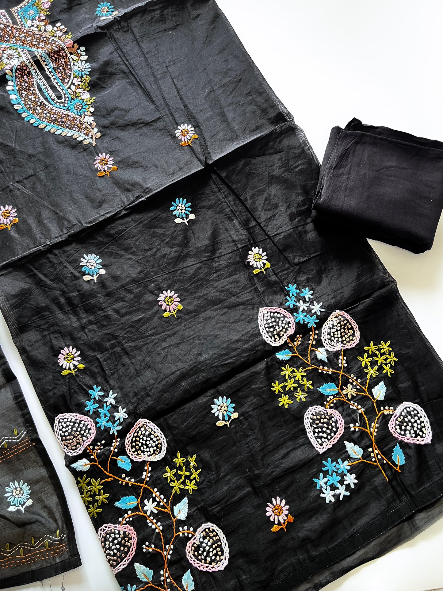 Black knot embroidery Unstitched suit material