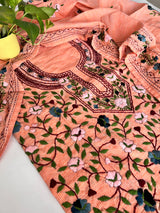 Peach Chanderi knot embroidery Unstitched suit material