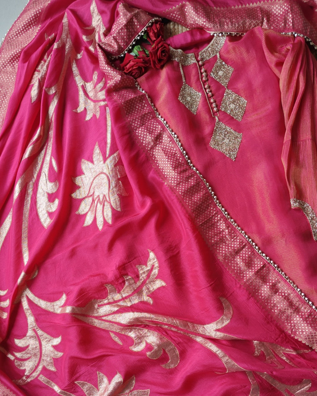 Pink Shimmer designer salwar suit material - Unstitched