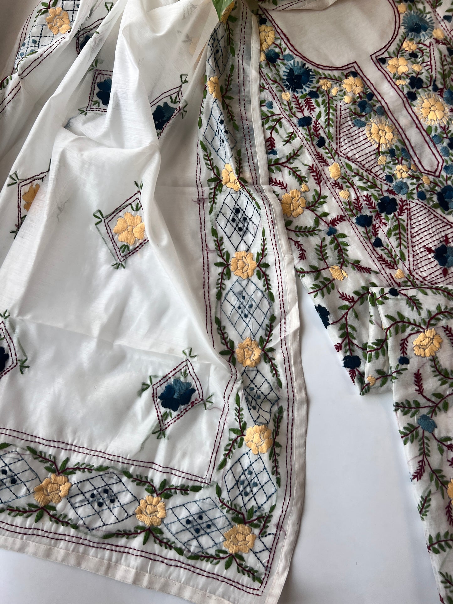 Chanderi Phulkari embroidery Unstitched suit material