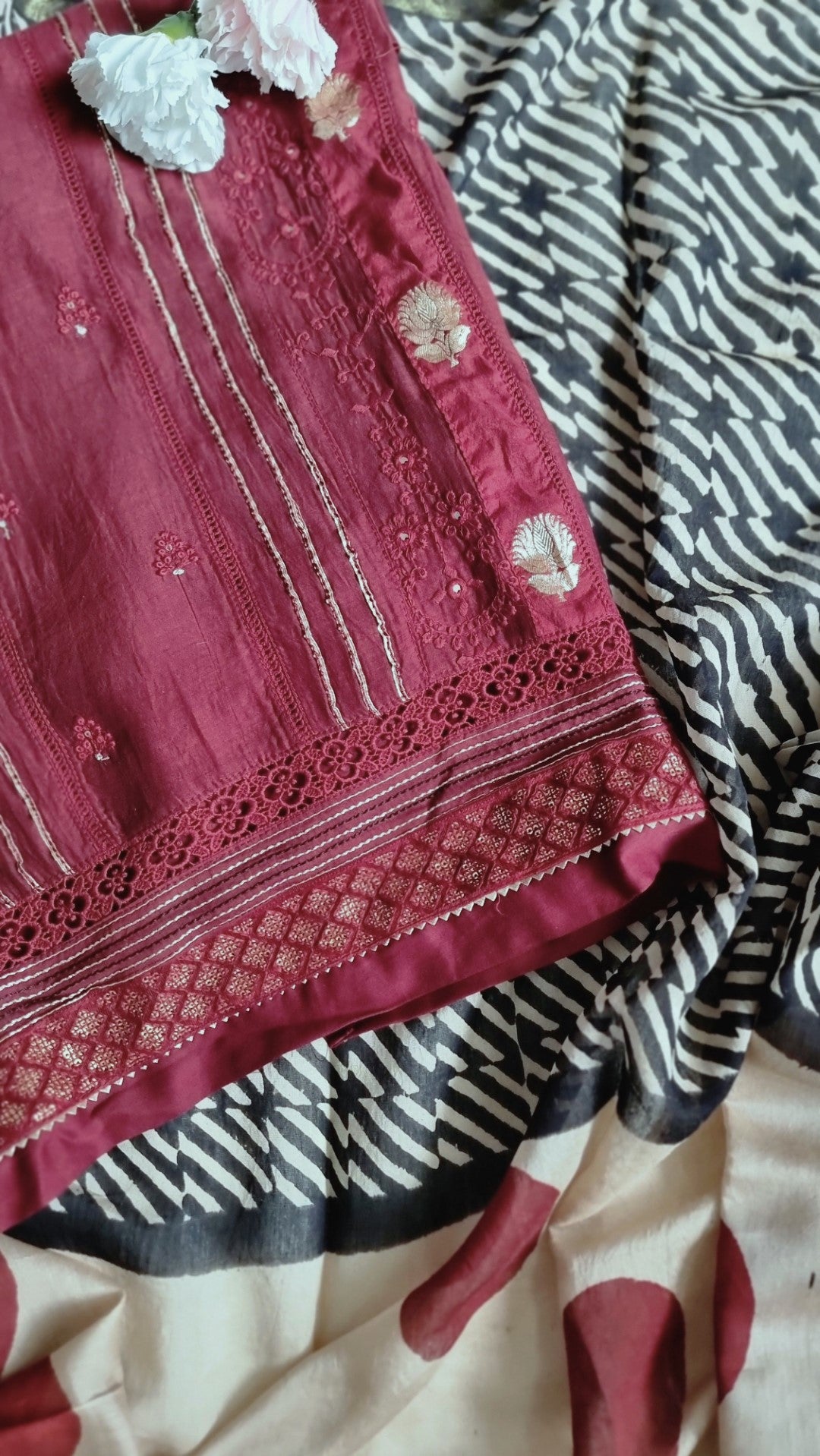 Maroon Pure Maheshwari Designer Dress material