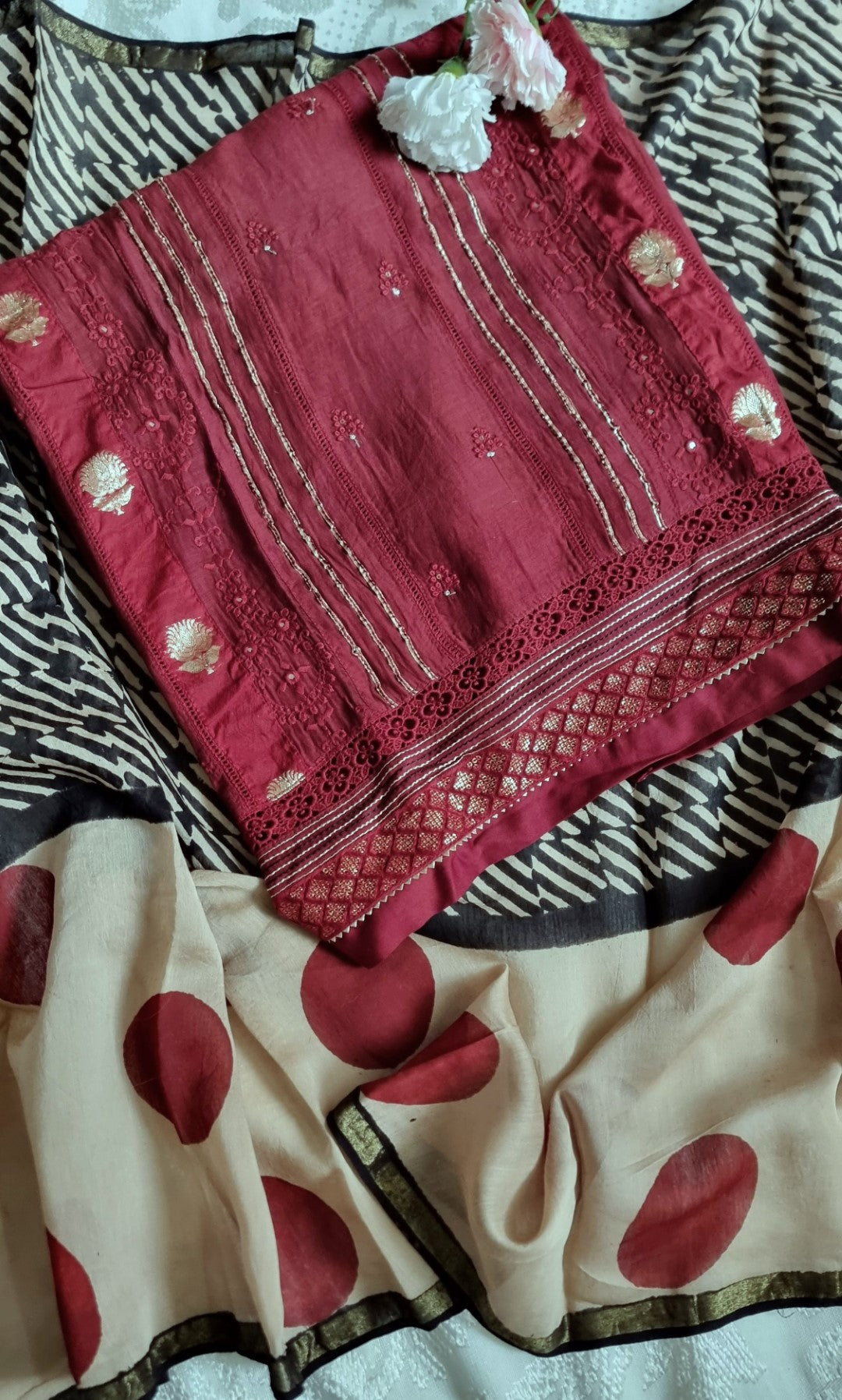 Maroon Pure Maheshwari Designer Dress material