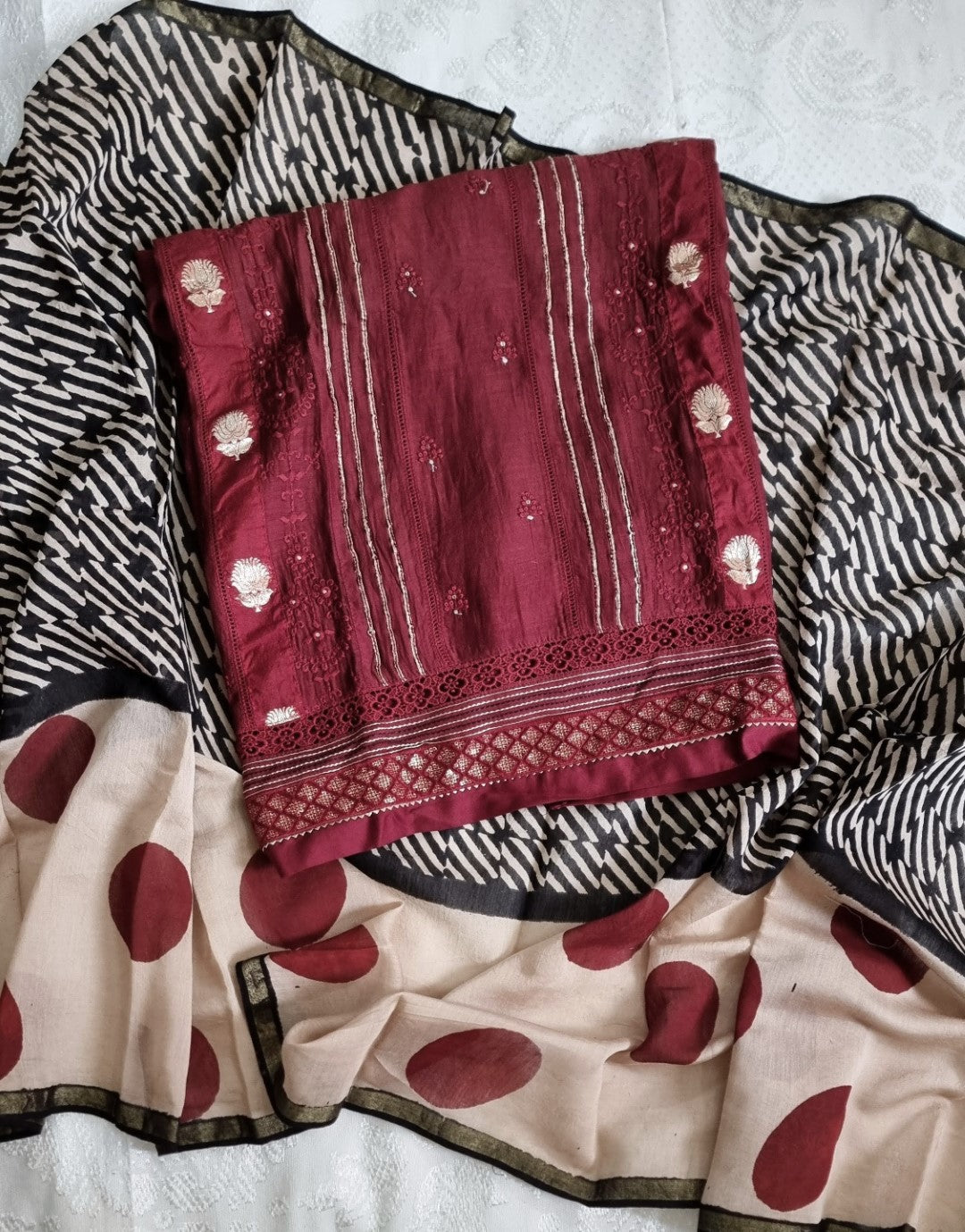 Maroon Pure Maheshwari Designer Dress material