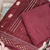 Maroon Pure Maheshwari Designer Dress material