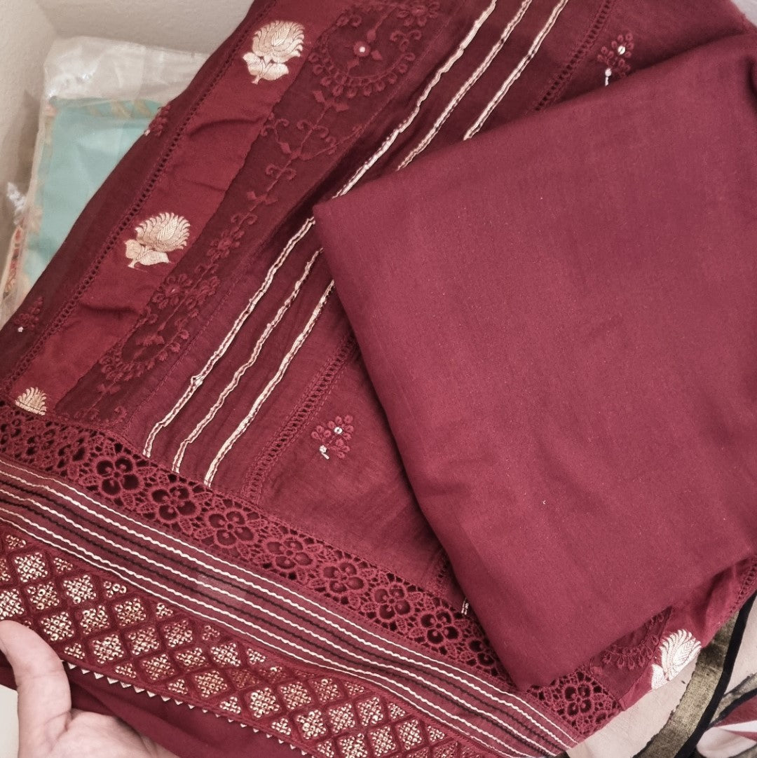 Maroon Pure Maheshwari Designer Dress material