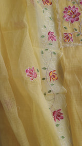Yellow Kotta embroidered kurta dupatta set Unstitched