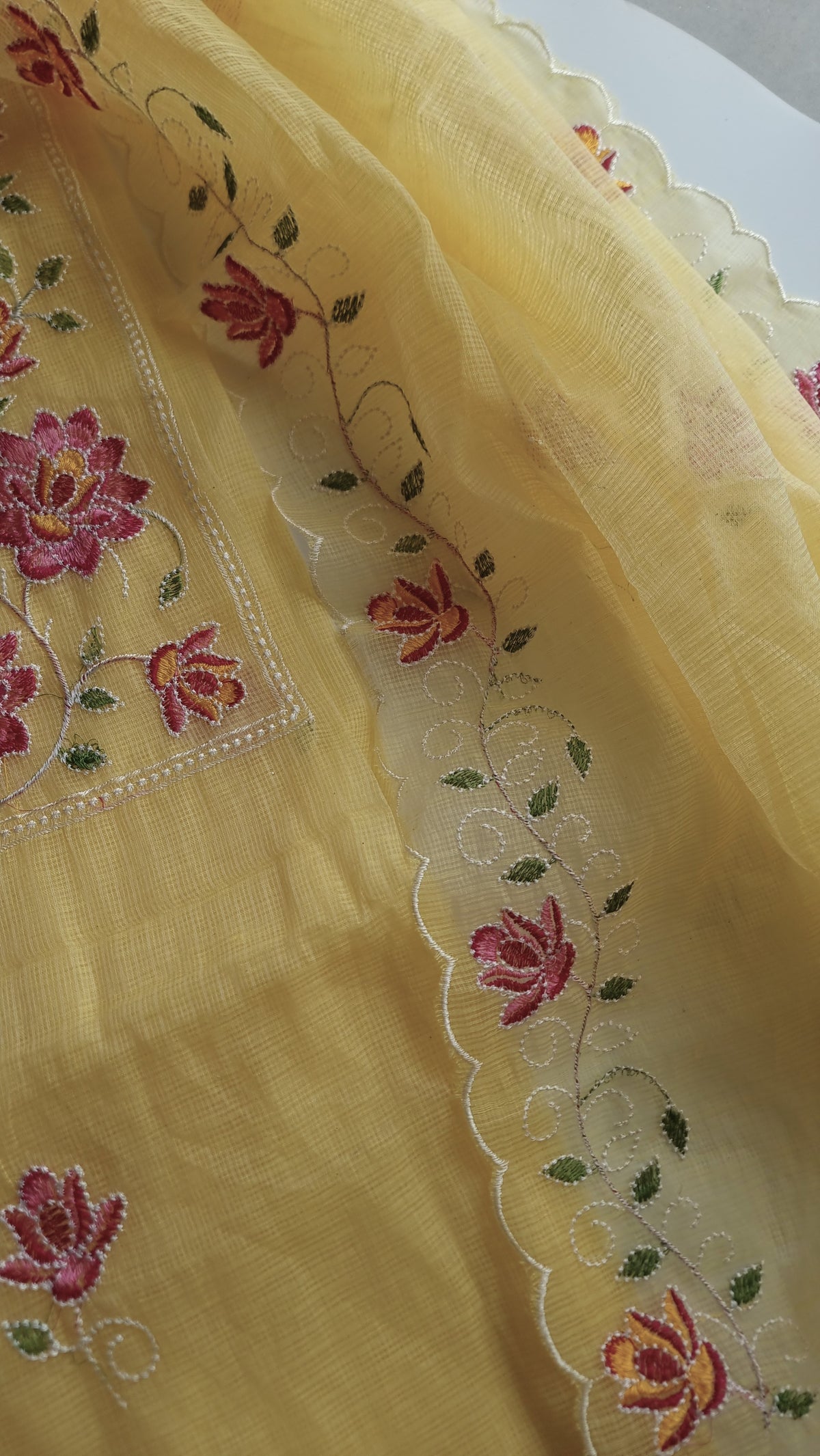 Yellow Kotta embroidered kurta dupatta set Unstitched