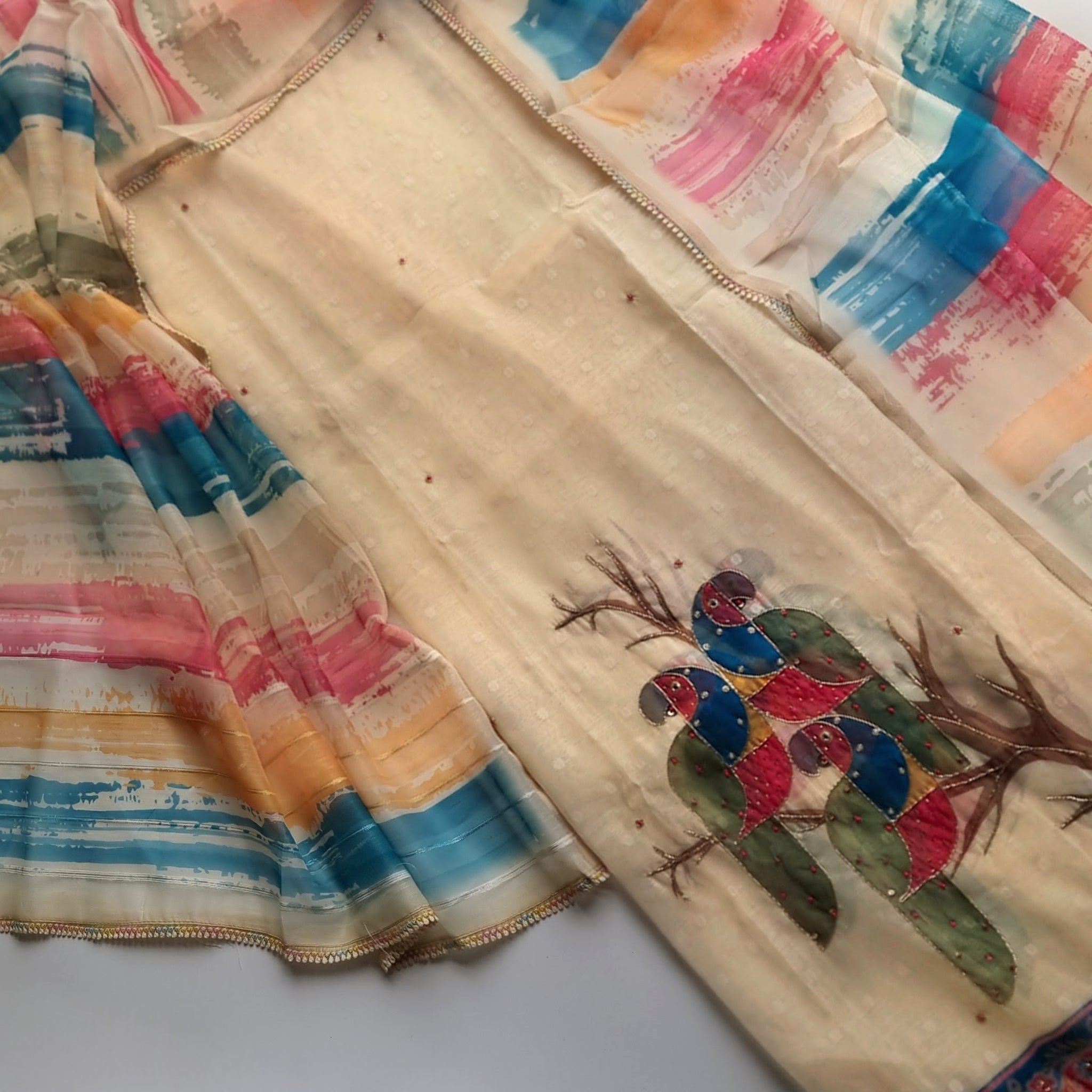 Parrot print linen handwork suit material
