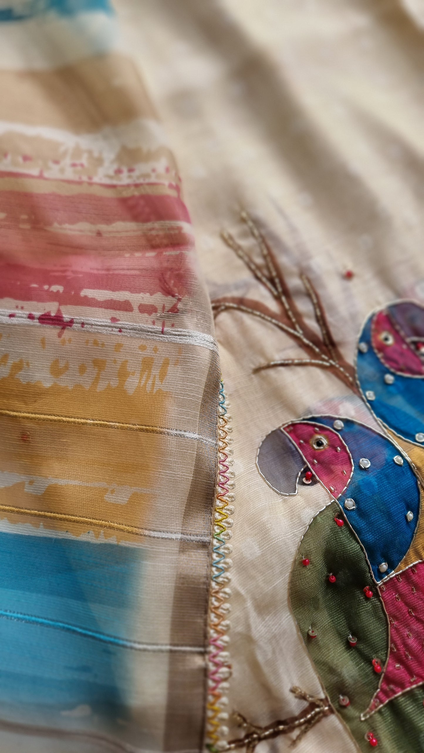 Parrot print linen handwork suit material