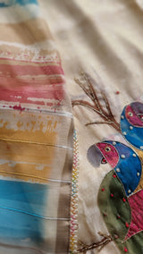 Parrot print linen handwork suit material