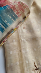 Parrot print linen handwork suit material