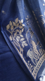 Blue Vedika Silk Unstitched suit material