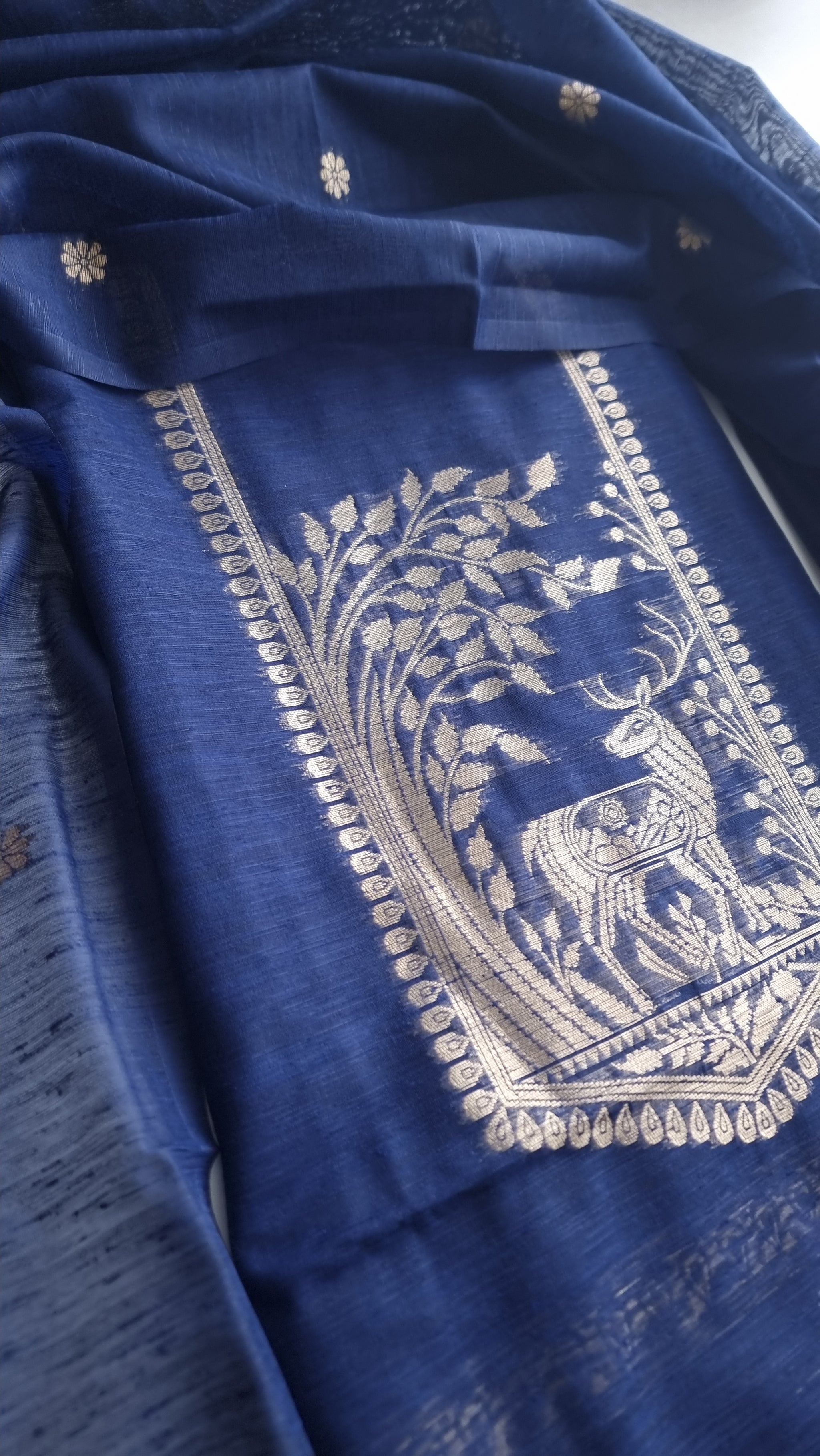 Blue Vedika Silk Unstitched suit material