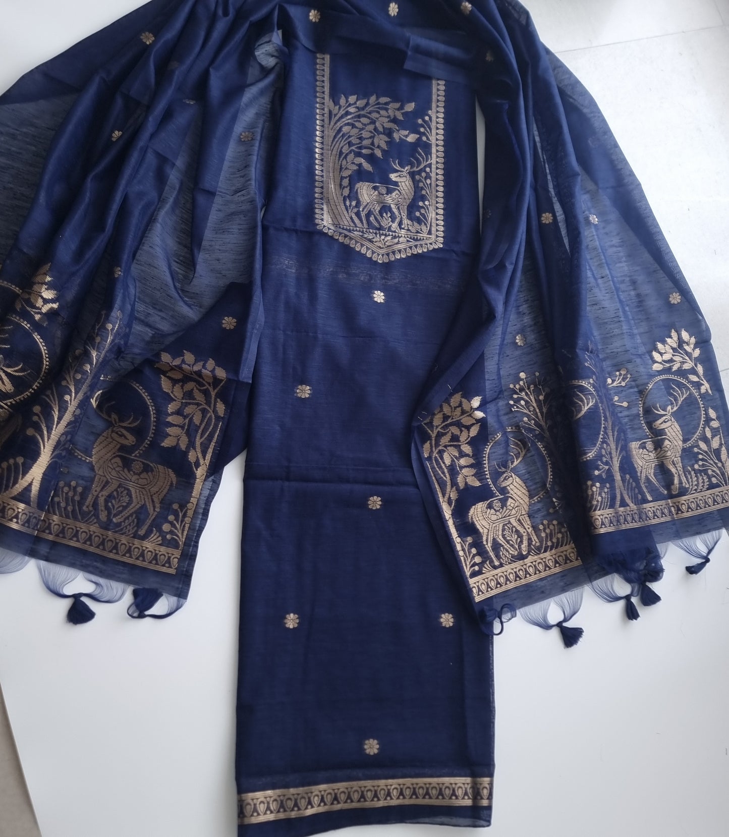 Blue Vedika Silk Unstitched suit material