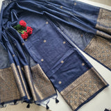 Blue Vedika Silk Unstitched suit material