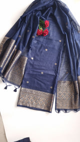 Blue Vedika Silk Unstitched suit material