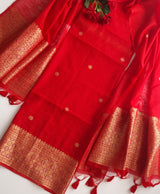 Red Vedika Silk Unstitched suit material
