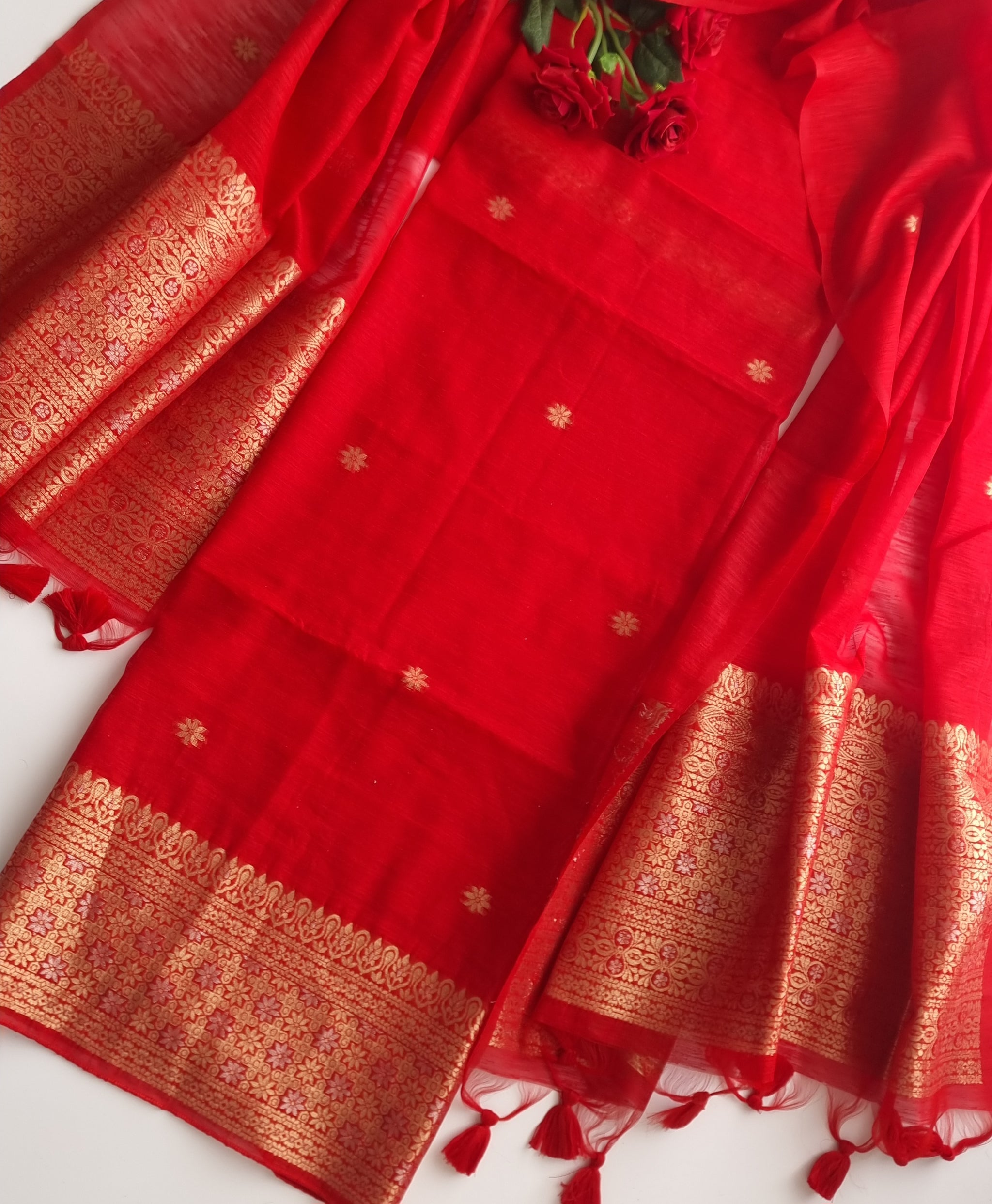 Red Vedika Silk Unstitched suit material