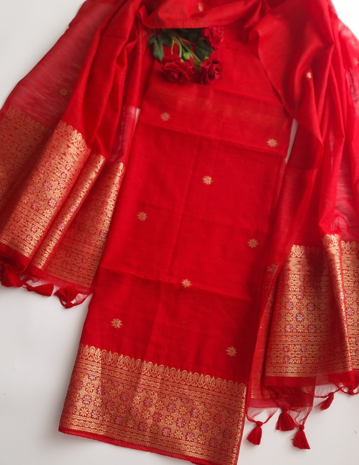 Red Vedika Silk Unstitched suit material
