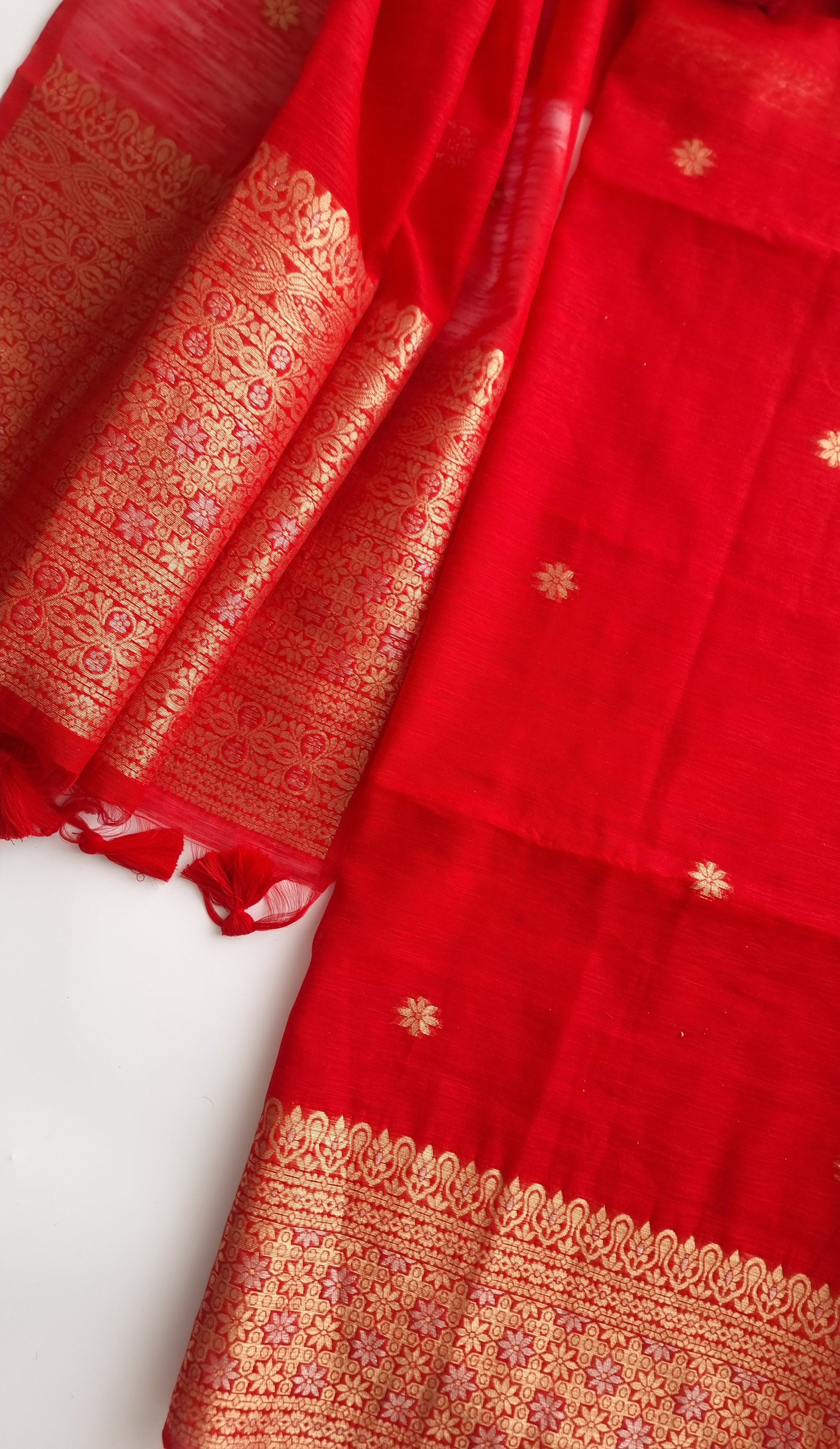 Red Vedika Silk Unstitched suit material