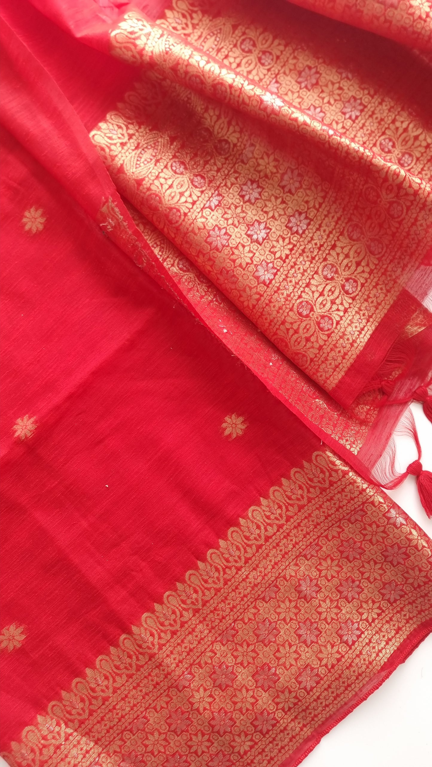 Red Vedika Silk Unstitched suit material
