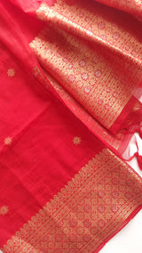 Red Vedika Silk Unstitched suit material