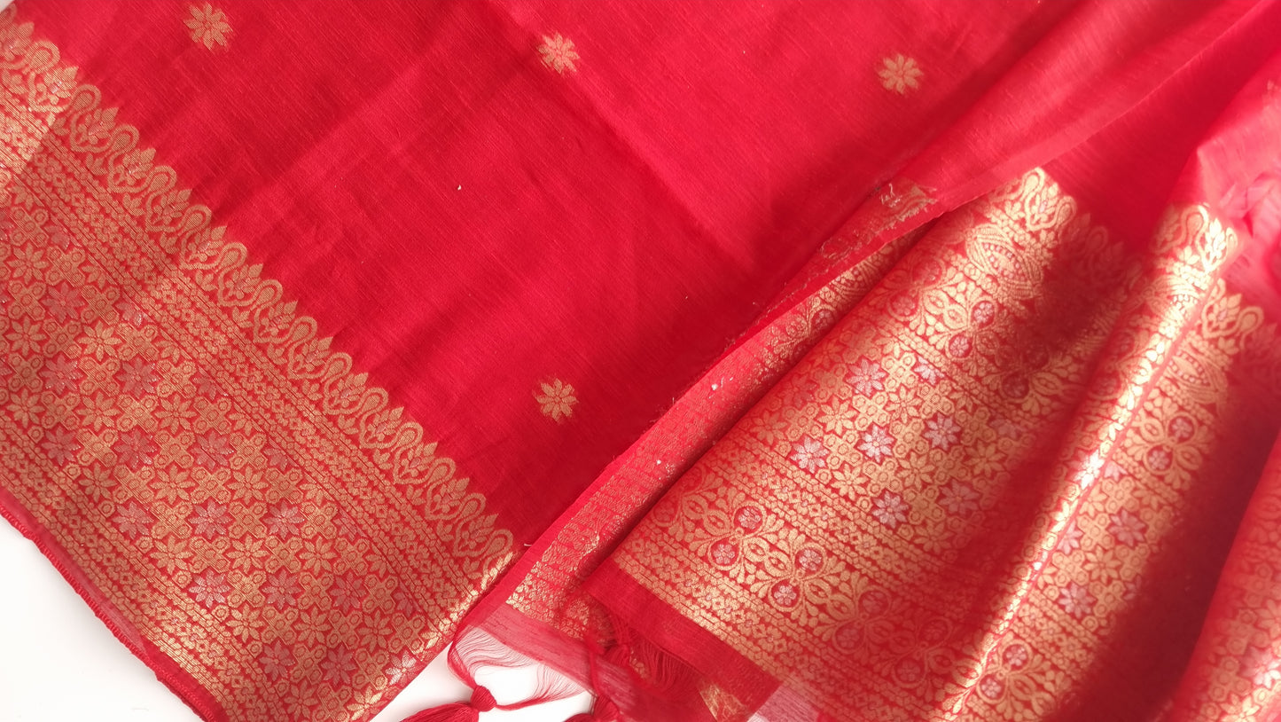 Red Vedika Silk Unstitched suit material