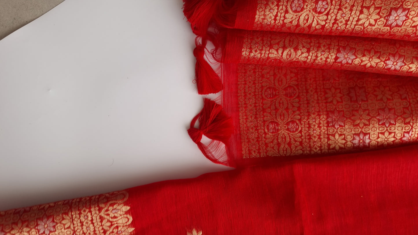 Red Vedika Silk Unstitched suit material
