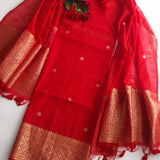 Red Vedika Silk Unstitched suit material