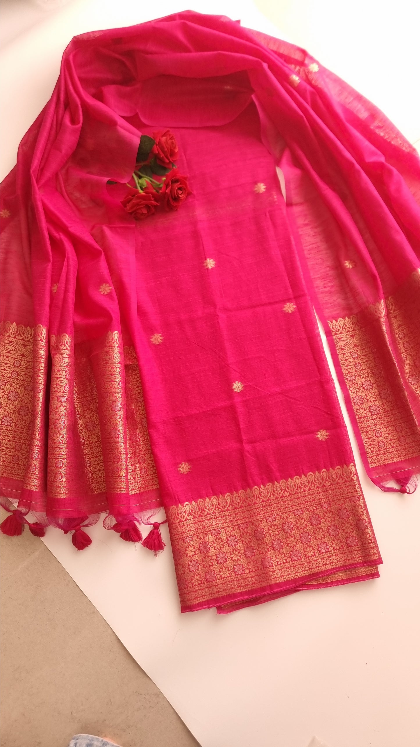 Pink Vedika Silk Unstitched suit material