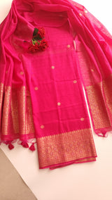 Pink Vedika Silk Unstitched suit material