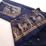 Blue Vedika Silk Unstitched suit material