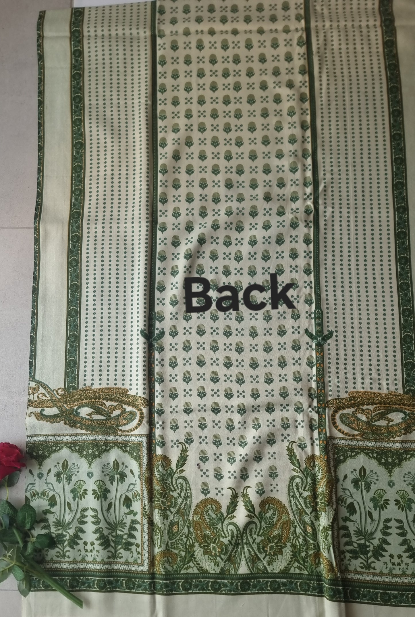 Green Printed Pashmina Unstitched suit set