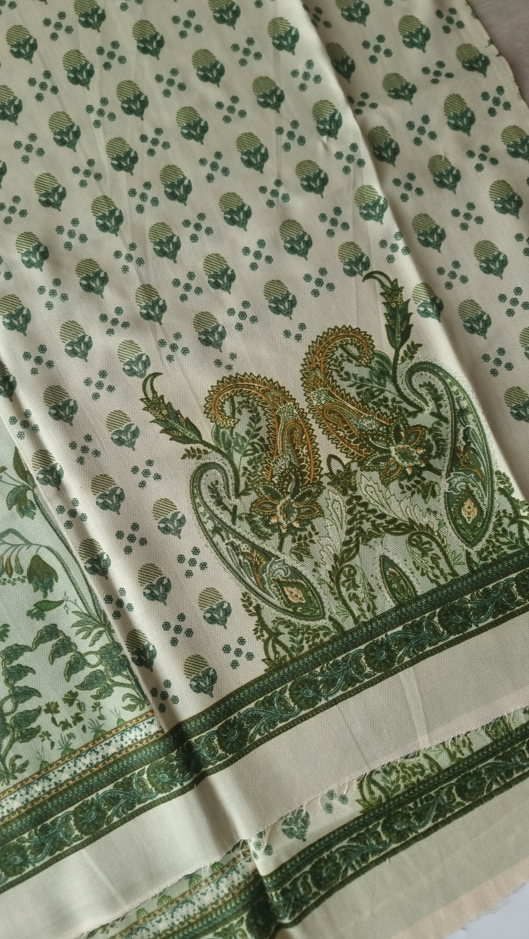 Green Printed Pashmina Unstitched suit set