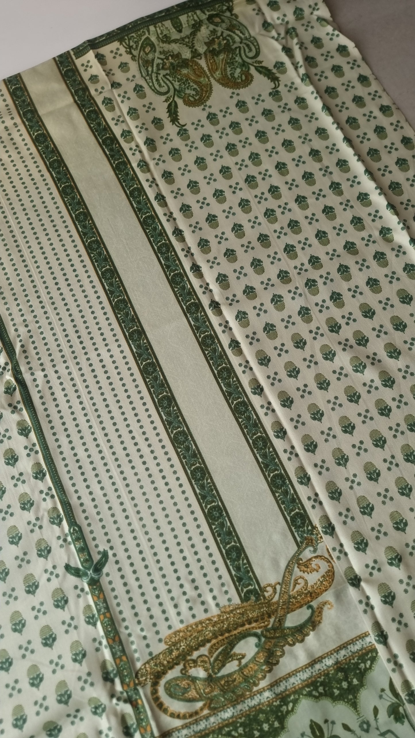 Green Printed Pashmina Unstitched suit set