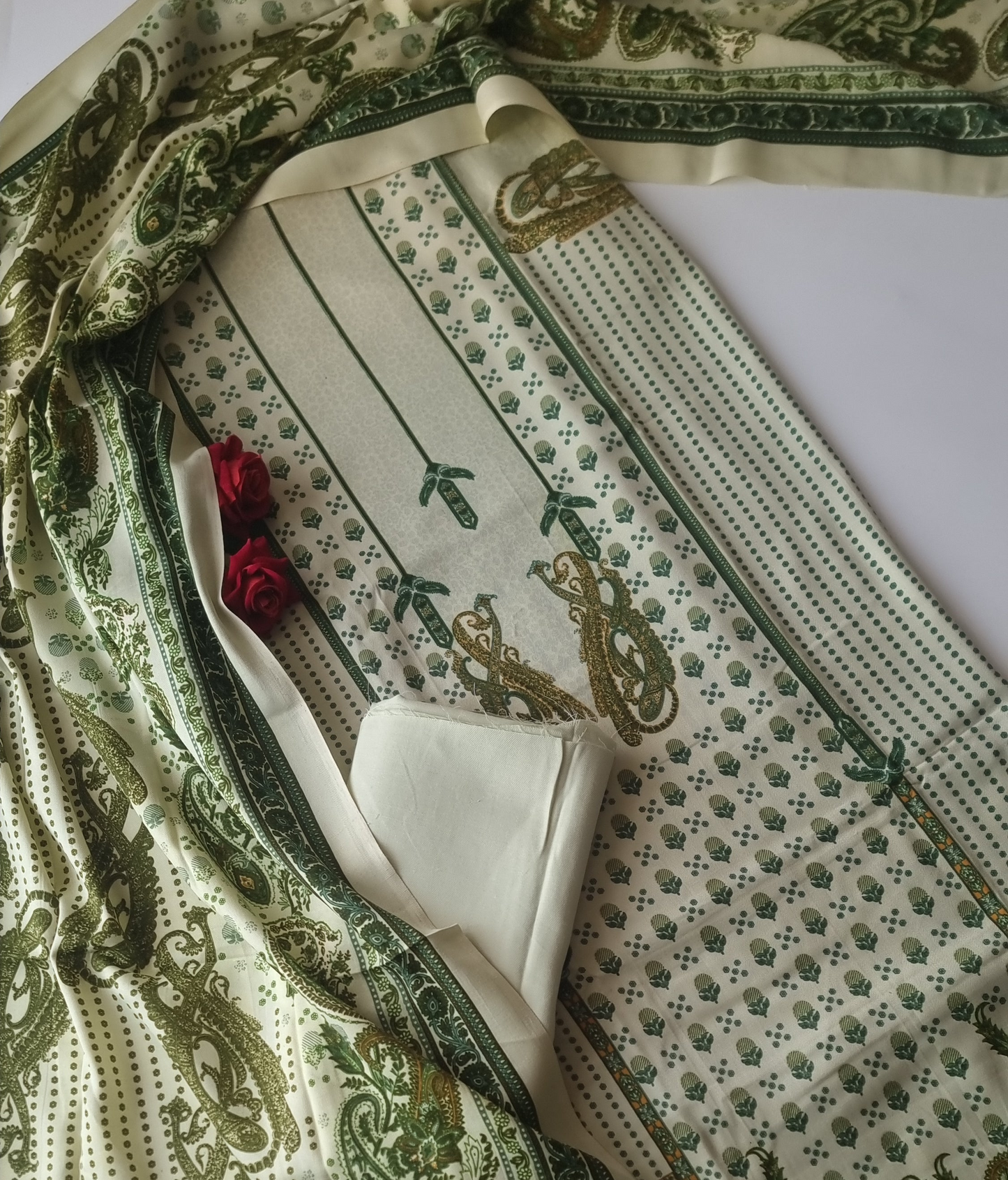 Green Printed Pashmina Unstitched suit set