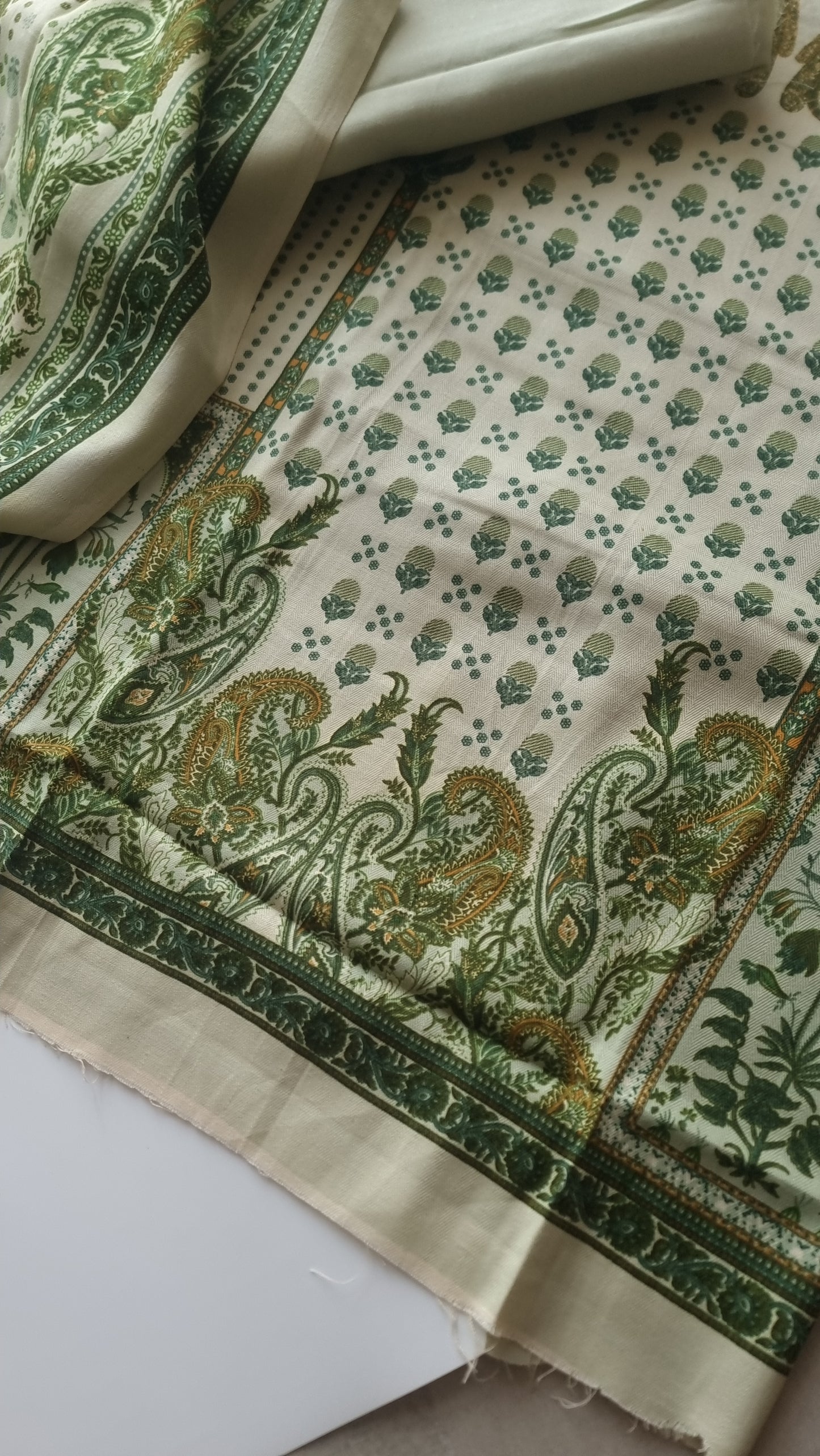 Green Printed Pashmina Unstitched suit set