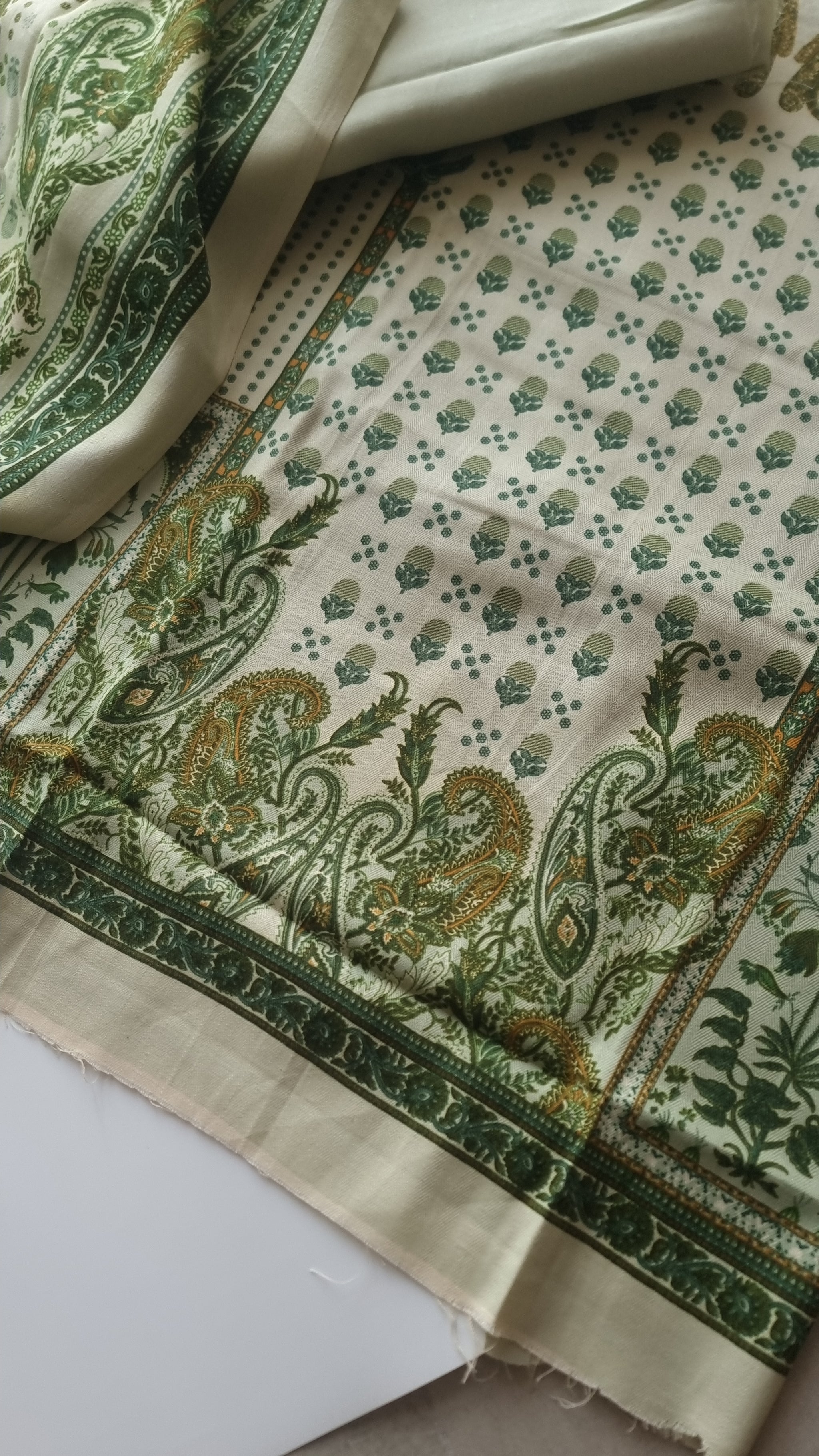 Green Printed Pashmina Unstitched suit set