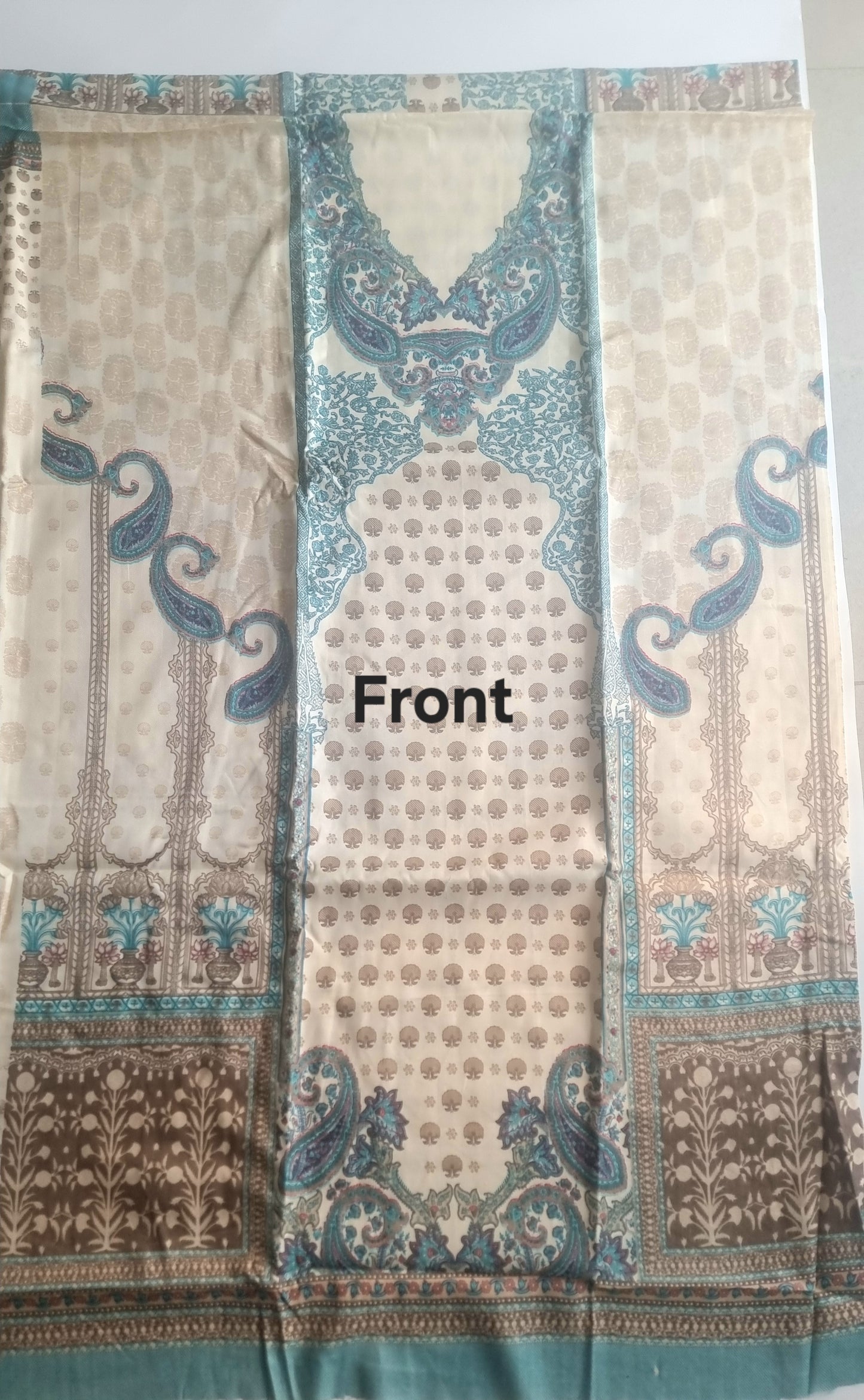 Blue Printed Pashmina Unstitched suit set