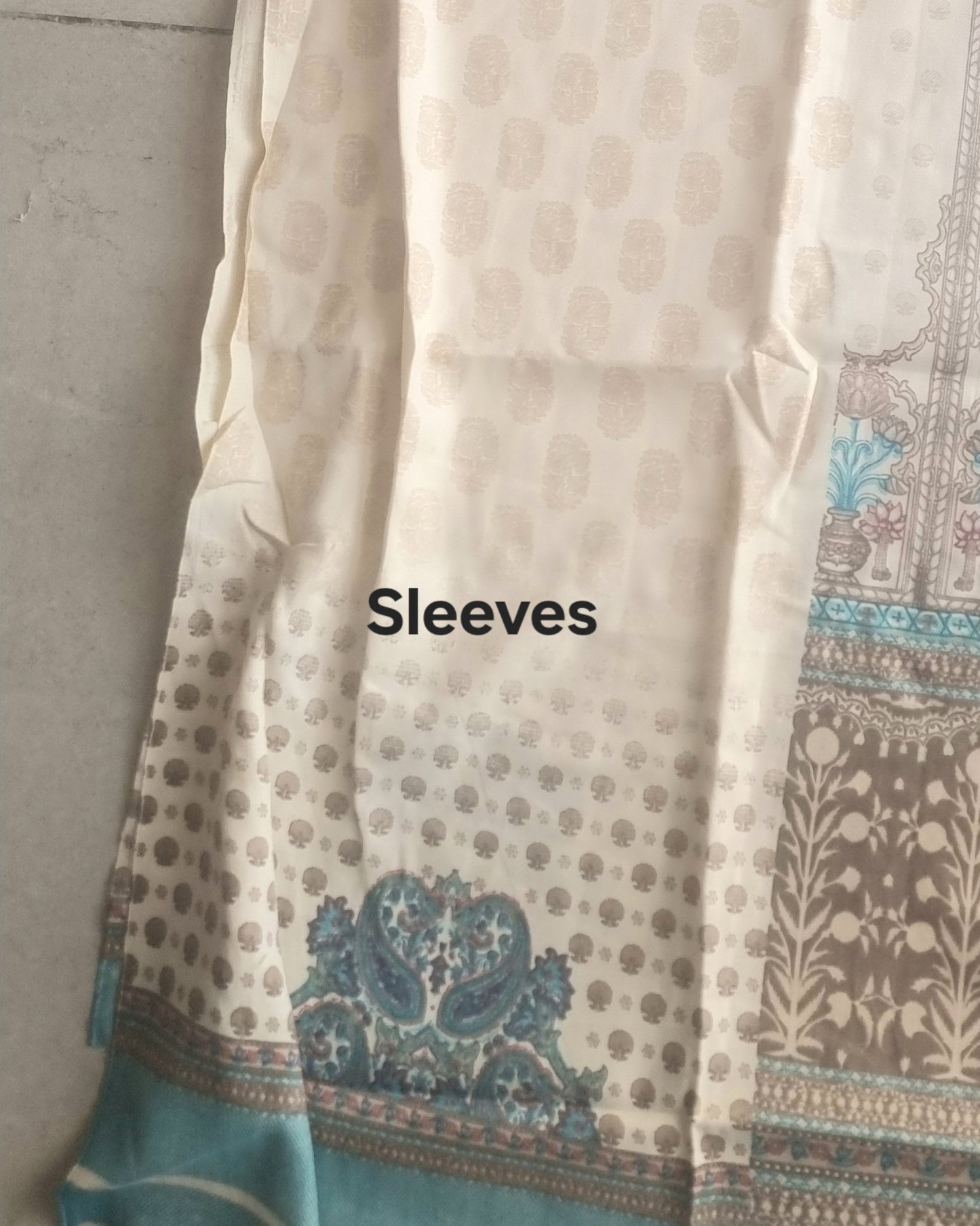 Blue Printed Pashmina Unstitched suit set